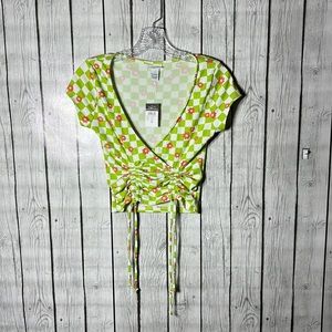 Rue 21 Short Sleeve Green Checkered crop top size small